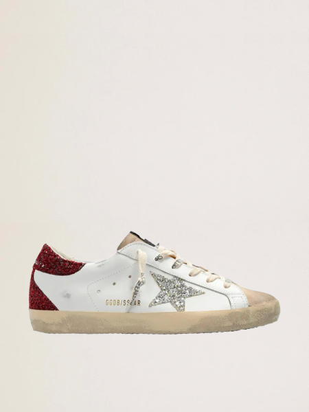 Golden Goose Super-Star Bordeaux Silver Glitter