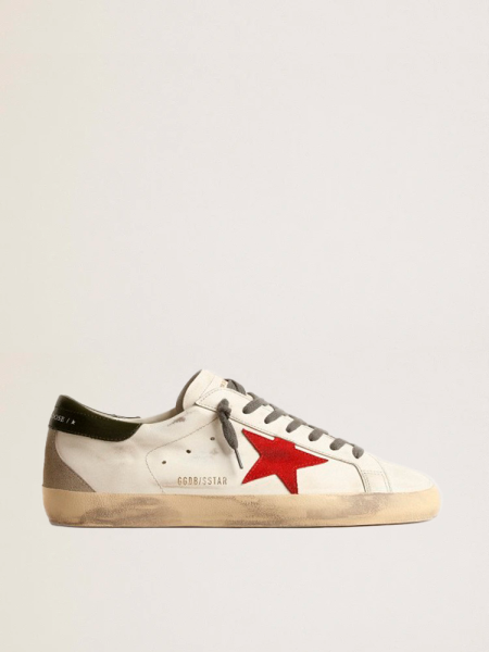 Golden Goose Super-Star Red Suede Star And Green Leather Heel Tab