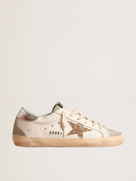 Golden Goose Super-Star Gold Glitter Star Ice Grey Suede Inserts