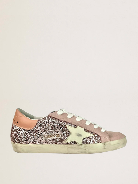 Golden Goose Super-Star In Silver Glitter With Leather Star and Heel Tab