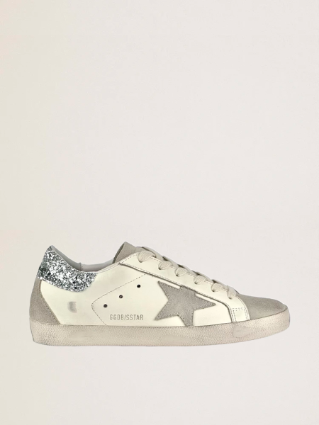 Golden Goose Super-Star With Gray And Silver Glitter Heel Tab