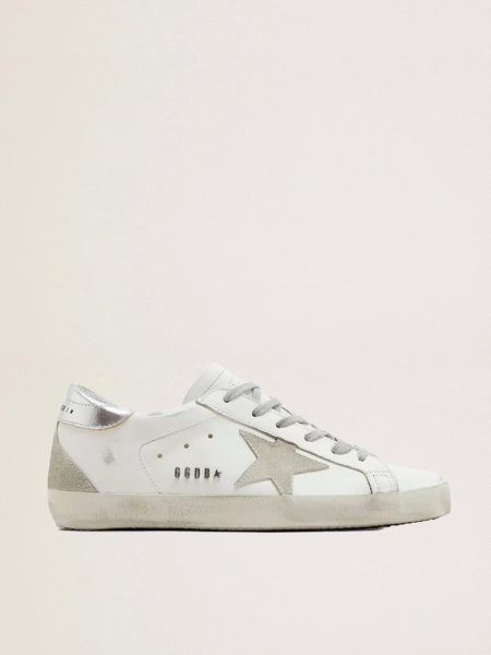 Golden Goose Super-Star With Silver Heel Tab And Metal Stud Lettering