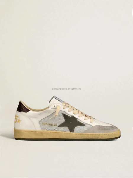 Golden Goose Mens Ball Star in Grey Fabric With Green Star