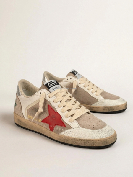 Golden Goose Ball Star in Beige Suede With Red Star Golden Goose Ball Star in Beige Suede With Red Star