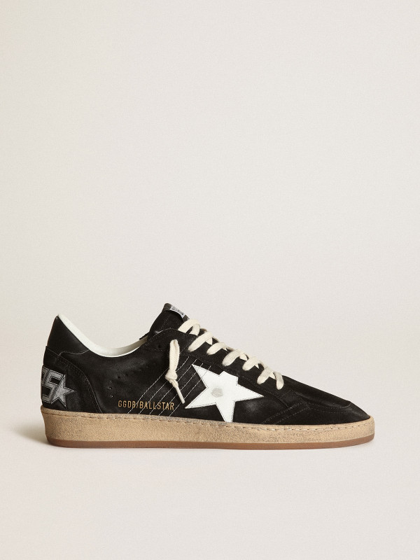 Golden Goose Men's Ball Star In Black Suede With White Leather Star Golden Goose Men's Ball Star In Black Suede With White Leather Star