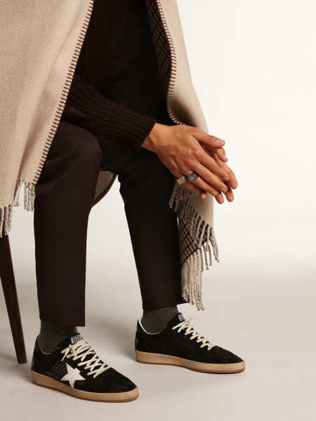 Golden Goose Men's Ball Star In Black Suede With White Leather Star Golden Goose Men's Ball Star In Black Suede With White Leather Star