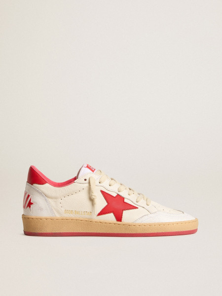 Golden Goose Men's Ball Star  Wishes In White Leather With A Red Star And Heel Tab