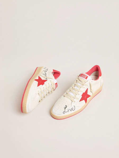 Golden Goose Men's Ball Star  Wishes In White Leather With A Red Star And Heel Tab