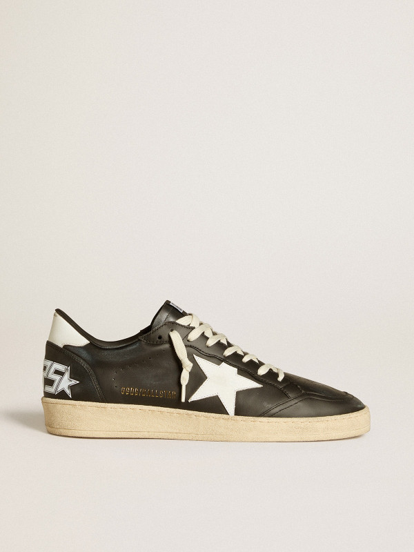 Golden Goose Men's Ball Star In Black Nappa With White Leather Star And Heel Tab Golden Goose Men's Ball Star In Black Nappa With White Leather Star And Heel Tab