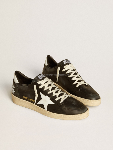 Golden Goose Mens Ball Star in black nappa with white leather star and heel tab