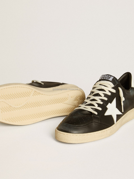 Golden Goose Mens Ball Star in black nappa with white leather star and heel tab