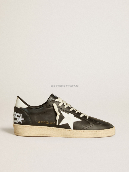 Golden Goose Mens Ball Star in black nappa with white leather star and heel tab
