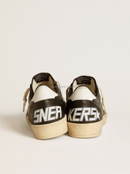 Golden Goose Mens Ball Star in black nappa with white leather star and heel tab