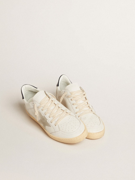 Golden Goose Men`s Ball Star With Ice-Gray Suede Star And Blue Leather Heel Tab Golden Goose Men`s Ball Star With Ice-Gray Suede Star And Blue Leather Heel Tab