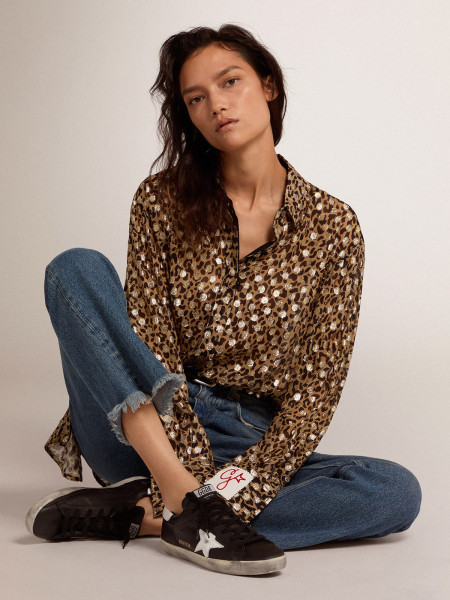 Golden Goose Super-Star In Black Leather With White Leather Star And Heel Tab