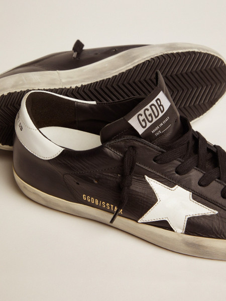 Golden Goose Super-Star In Black Leather With White Leather Star And Heel Tab