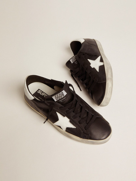 Golden Goose Men's Super-Star In Black Leather With White Leather Star And Heel Tab