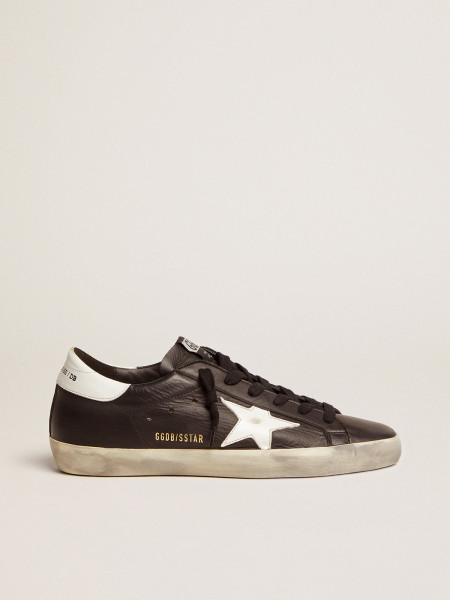 Golden Goose Super-Star In Black Leather With White Leather Star And Heel Tab