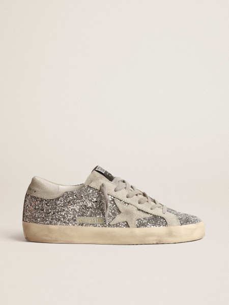 Golden Goose Super-Star In Silver Glitter With Ice-Gray Suede Star