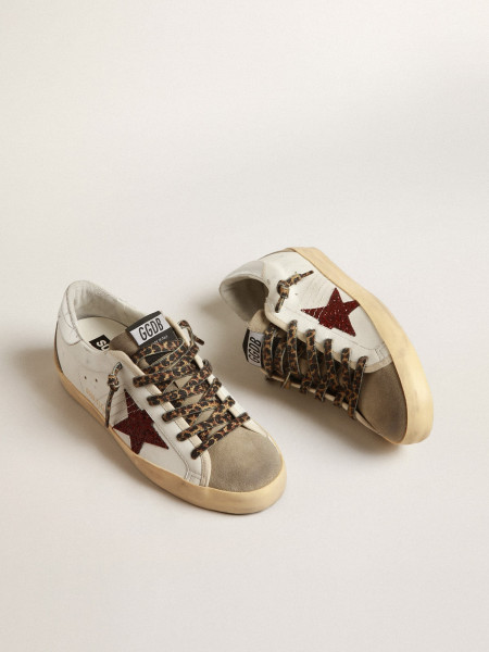 Golden Goose Super-Star With Burgundy Glitter Star And Silver Heel Tab