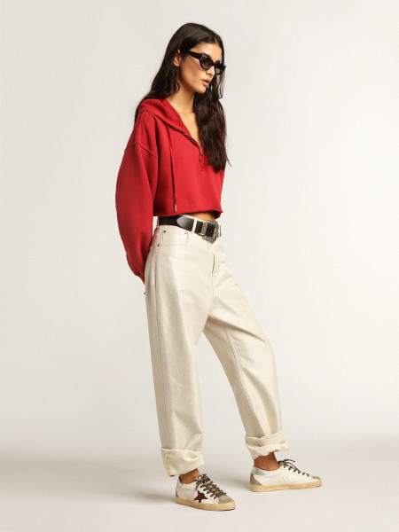 Golden Goose Super-Star With Burgundy Glitter Star And Silver Heel Tab