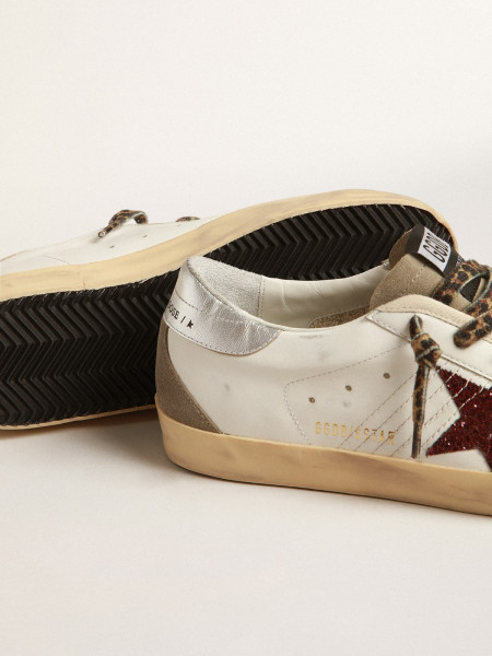 Golden Goose Super-Star With Burgundy Glitter Star And Silver Heel Tab
