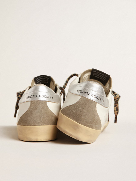Golden Goose Super-Star With Burgundy Glitter Star And Silver Heel Tab