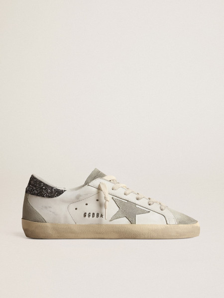 Golden Goose Super-Star With Gray Star And Dark Gray Glitter Heel Tab