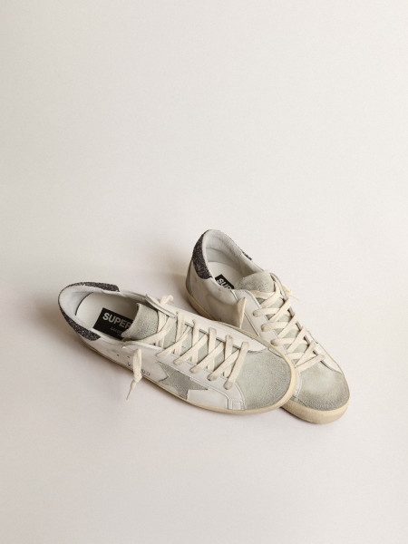 Golden Goose Super-Star With Gray Star And Dark Gray Glitter Heel Tab