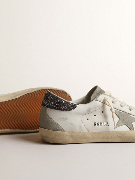 Golden Goose Super-Star With Gray Star And Dark Gray Glitter Heel Tab