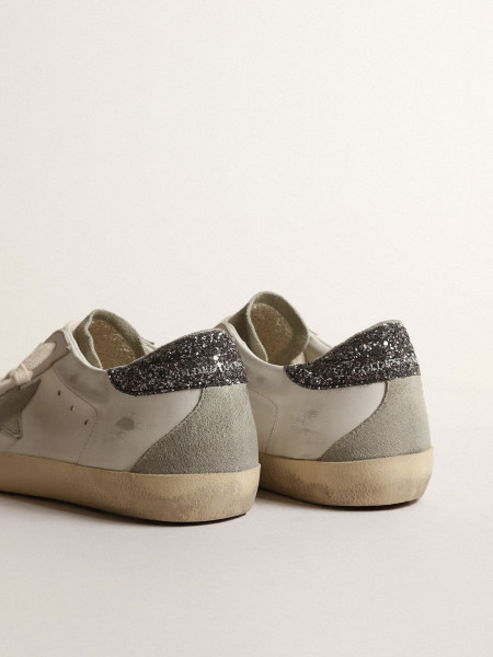 Golden Goose Super-Star With Gray Star And Dark Gray Glitter Heel Tab