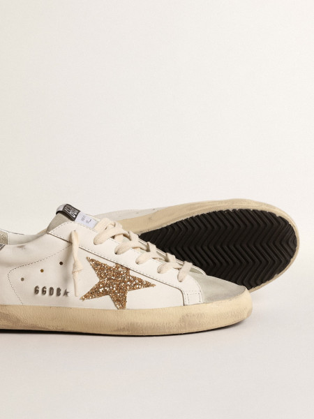 Golden Goose Super-Star With Gold Glitter Star And Ice-Gray Suede Inserts