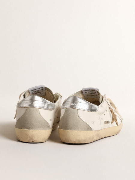 Golden Goose Super-Star With Gold Glitter Star And Ice-Gray Suede Inserts