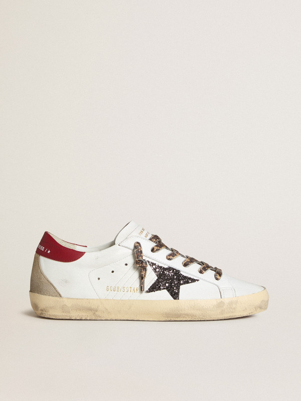 Golden Goose Super-Star In Nappa With Glitter Star And Red Nappa Heel Tab Golden Goose Super-Star In Nappa With Glitter Star And Red Nappa Heel Tab