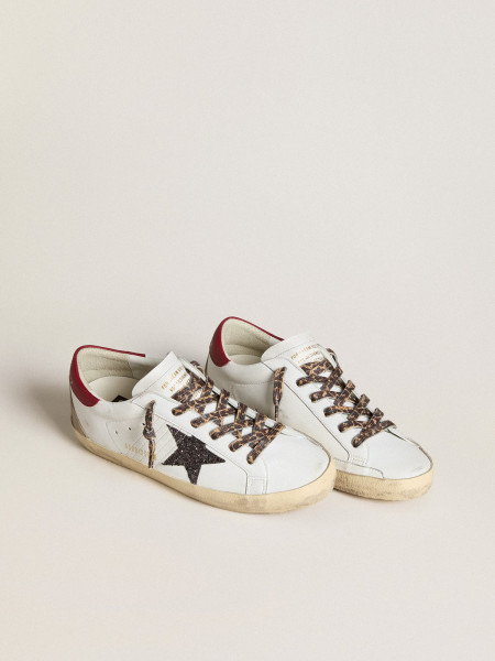 Golden Goose Super-Star In Nappa With Glitter Star And Red Nappa Heel Tab Golden Goose Super-Star In Nappa With Glitter Star And Red Nappa Heel Tab