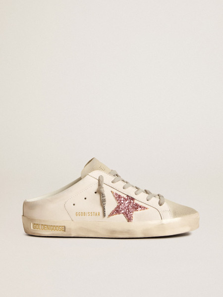 Golden Goose Bio-Based Super-Star Sabot With Pink Glitter Star And Suede Toe