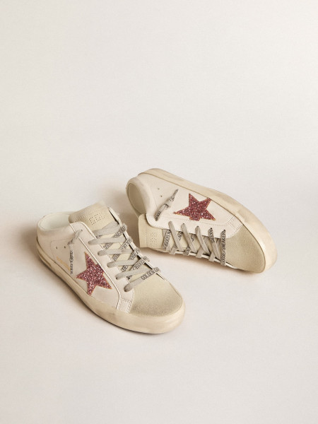 Golden Goose Bio-Based Super-Star Sabot With Pink Glitter Star And Suede Toe