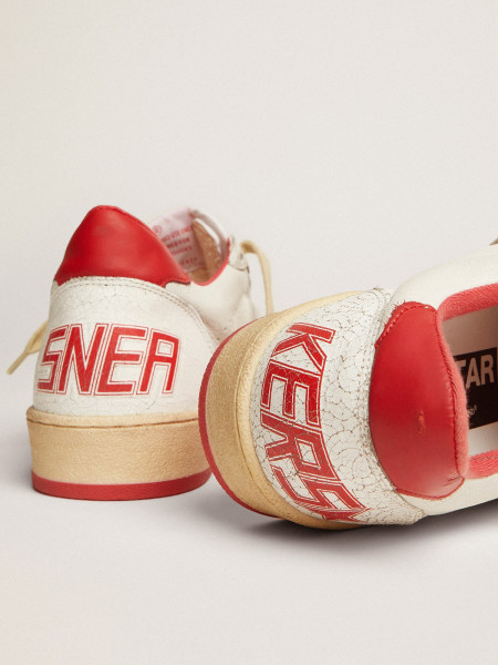 Golden Goose Ball Star In White Leather With Red Star And Heel Tab