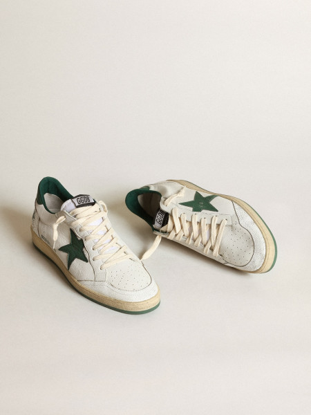 Golden Goose Ball Star In White Nappa Leather With Green Leather Star And Heel Tab