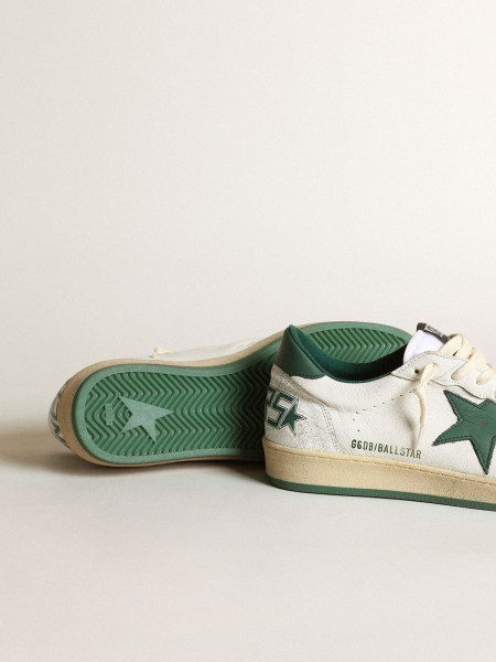 Golden Goose Ball Star In White Nappa Leather With Green Leather Star And Heel Tab