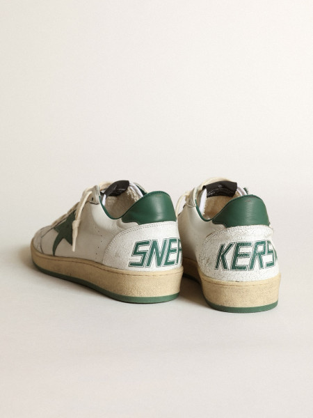 Golden Goose Ball Star In White Nappa Leather With Green Leather Star And Heel Tab