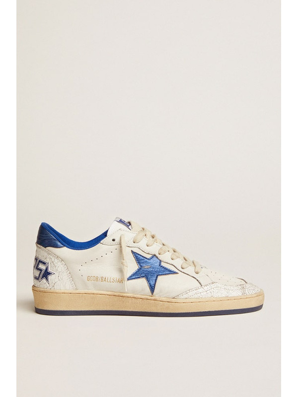 Golden Goose Ball Star In White Nappa With Bright Blue Metallic Leather Star And Heel Tab Golden Goose Ball Star In White Nappa With Bright Blue Metallic Leather Star And Heel Tab