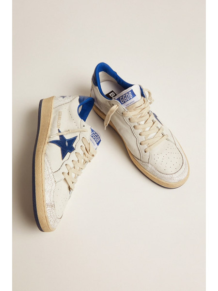 Golden Goose Ball Star In White Nappa With Bright Blue Metallic Leather Star And Heel Tab Golden Goose Ball Star In White Nappa With Bright Blue Metallic Leather Star And Heel Tab