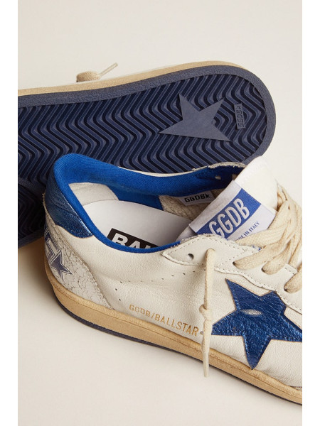 Golden Goose Ball Star In White Nappa With Bright Blue Metallic Leather Star And Heel Tab Golden Goose Ball Star In White Nappa With Bright Blue Metallic Leather Star And Heel Tab