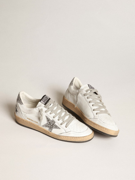 Golden Goose Ball Star In Nappa With White Star And Glitter Heel Tab