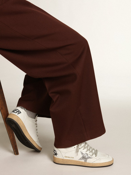 Golden Goose Ball Star In Nappa With White Star And Glitter Heel Tab