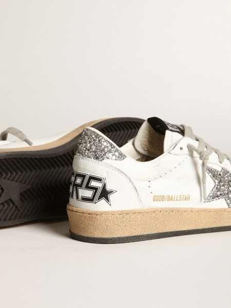 Golden Goose Ball Star In Nappa With White Star And Glitter Heel Tab