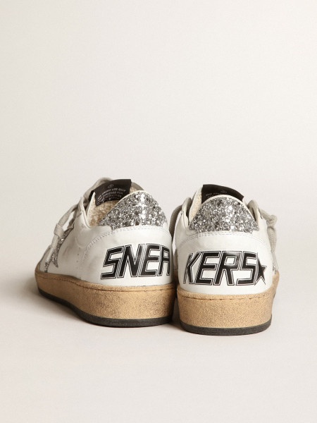 Golden Goose Ball Star In Nappa With White Star And Glitter Heel Tab