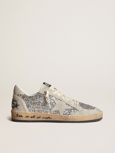 Golden Goose Ball Star In Silver Glitter With Ice-Gray Suede Inserts