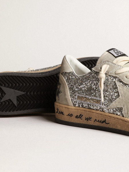 Golden Goose Ball Star In Silver Glitter With Ice-Gray Suede Inserts Golden Goose Ball Star In Silver Glitter With Ice-Gray Suede Inserts